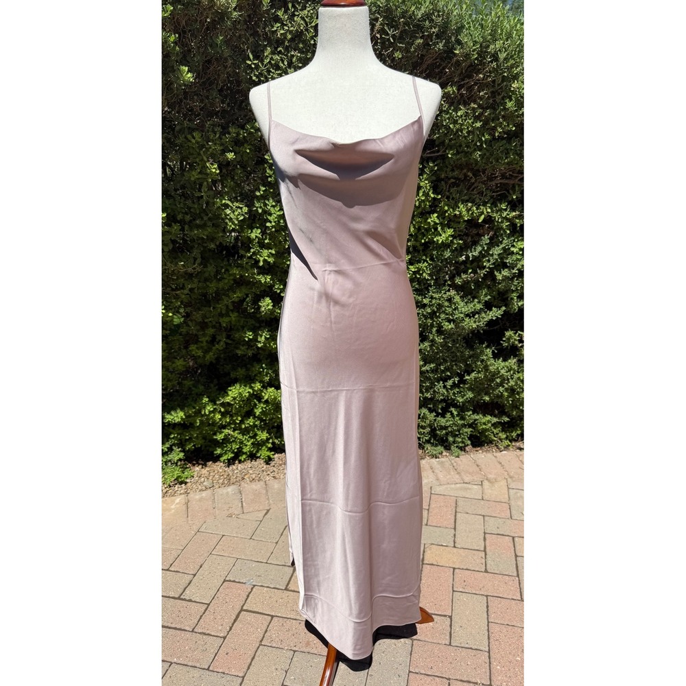 AllSaints Hadley Satin Midi Dress Mauve Pink Cowl Neck Womens US 2 UK 6